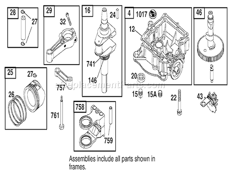 Crankcase Assembly Engine Briggs And Stratton Model 312777-0128-E1 Diagram and Parts List for 71228 220000001-220010000 - 2002 Toro Lawn Tractor