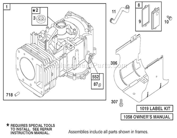 Cylinder Assembly Engine Briggs And Stratton Model 312777-0128-E1 Diagram and Parts List for 71228 220000001-220010000 - 2002 Toro Lawn Tractor