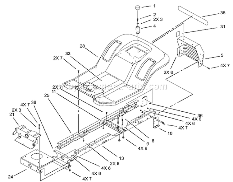 Frame and Body Assembly Diagram and Parts List for 71228 220010001-220999999 - 2002 Toro Lawn Tractor