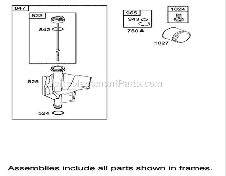 Oil Filter, Tube and Pump Assembly Engine Briggs and Stratton Model 31F777-0123-E1 Diagram and Parts List for 71228 220010001-220999999 - 2002 Toro Lawn Tractor