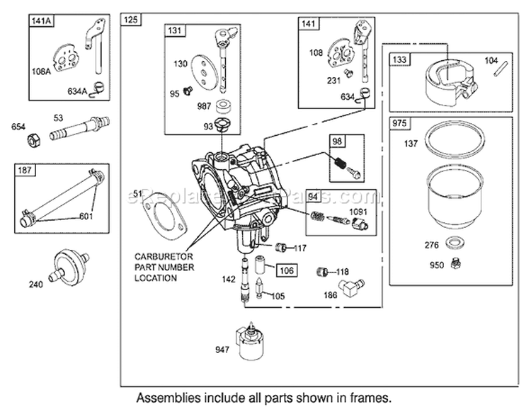 Carburetor Assembly Engine Briggs and Stratton Model 31F777-0123-E1 Diagram and Parts List for 71228 220010001-220999999 - 2002 Toro Lawn Tractor