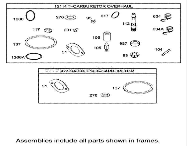 Carburetor Overhaul Kit Assembly Engine Briggs and Stratton Model 31F777-0123-E1 Diagram and Parts List for 71228 220010001-220999999 - 2002 Toro Lawn Tractor