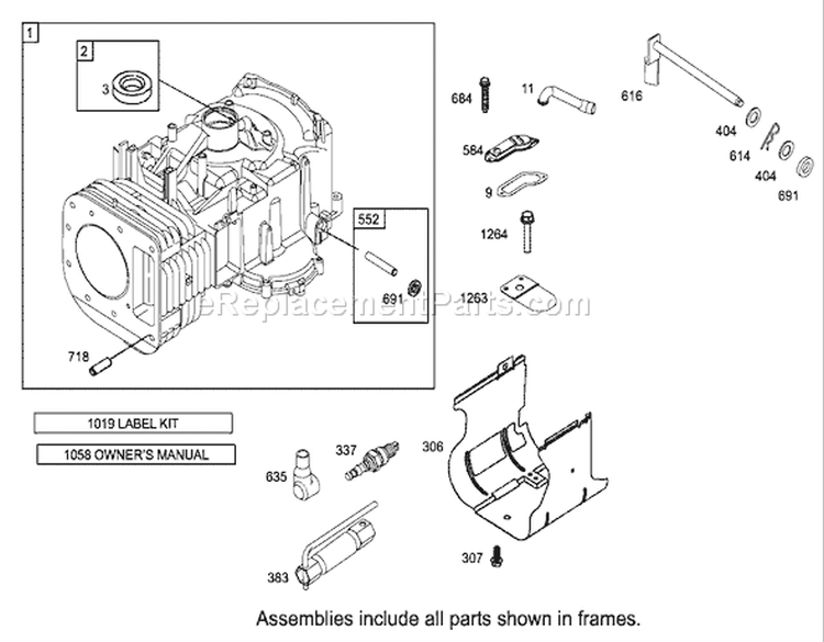 Cylinder Assembly Engine Briggs and Stratton Model 31F777-0123-E1 Diagram and Parts List for 71228 220010001-220999999 - 2002 Toro Lawn Tractor