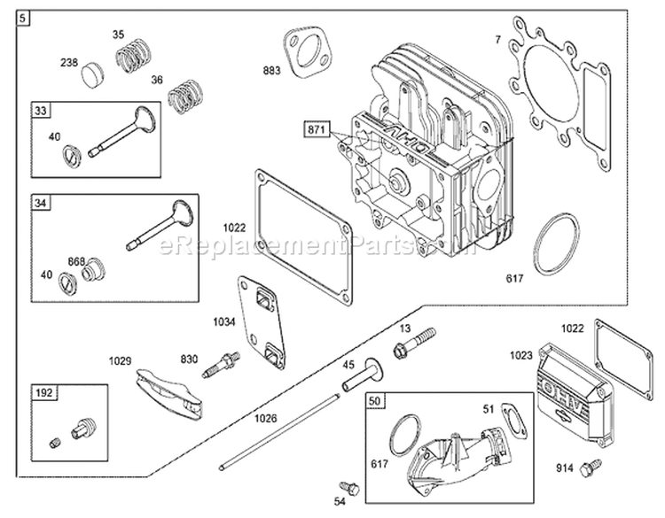 Cylinder Head Assembly Engine Briggs and Stratton Model 31F777-0123-E1 Diagram and Parts List for 71228 220010001-220999999 - 2002 Toro Lawn Tractor