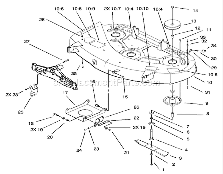 Spindle and Blade Assembly Diagram and Parts List for 71228 230000001-230999999 - 2003 Toro Lawn Tractor