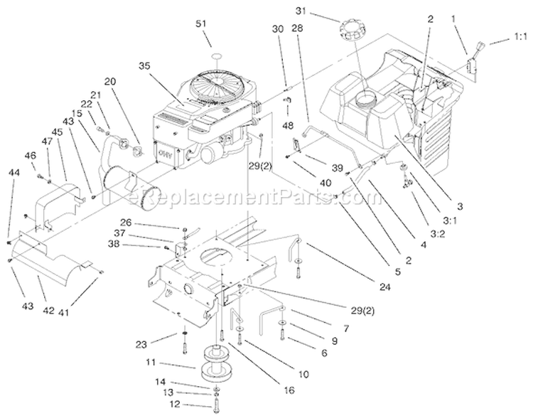 Engine Systems Components Assembly Diagram and Parts List for 71225 200000001-200999999 - 2000 Toro Lawn Tractor