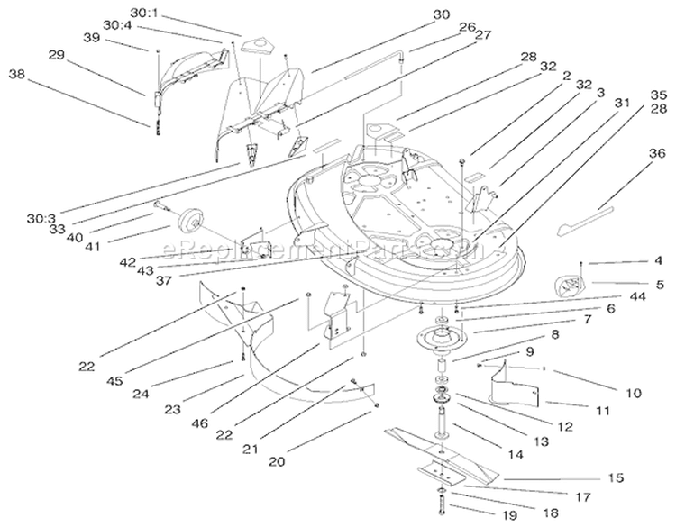 38" Deck Components Assembly Diagram and Parts List for 71225 200000001-200999999 - 2000 Toro Lawn Tractor
