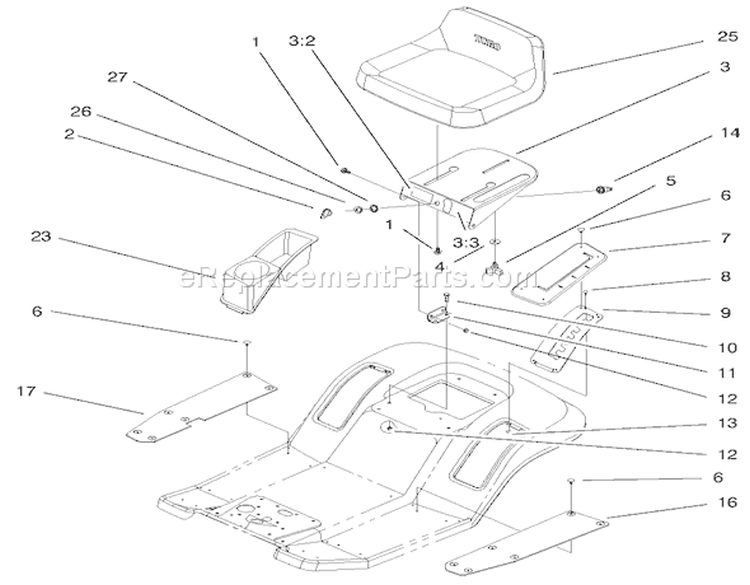 Rear Body & Seat Assembly Diagram and Parts List for 71225 200000001-200999999 - 2000 Toro Lawn Tractor
