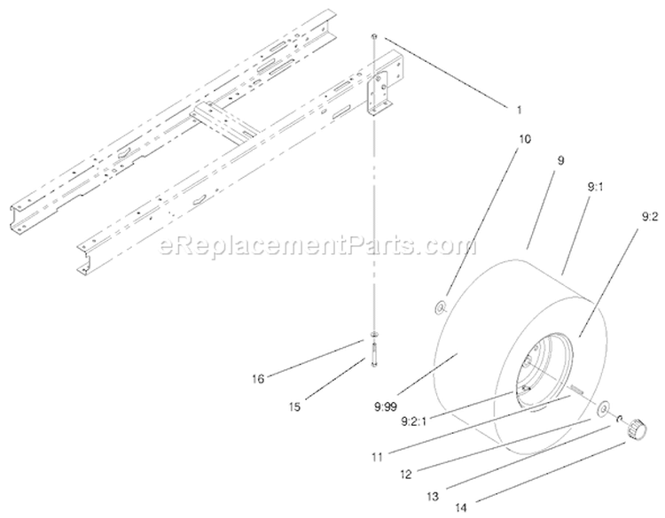 Rear Wheel & Tire Assembly Diagram and Parts List for 71225 200000001-200999999 - 2000 Toro Lawn Tractor