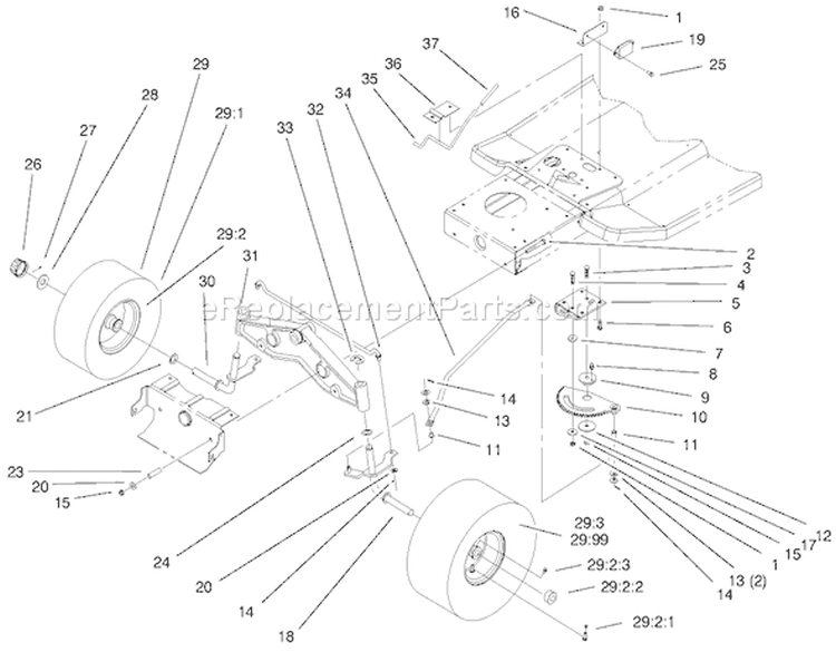 Steering Components Assembly Diagram and Parts List for 71225 200000001-200999999 - 2000 Toro Lawn Tractor