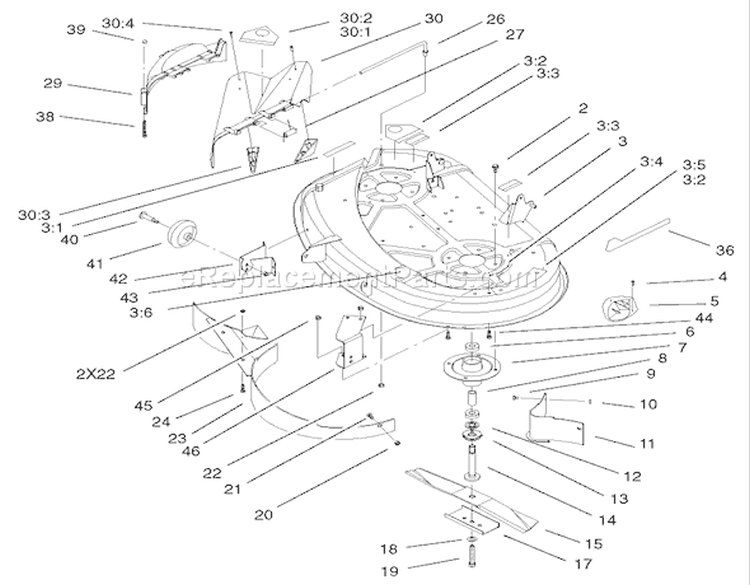 Deck Assembly Diagram and Parts List for 71227 220010001-220999999 - 2002 Toro Lawn Tractor