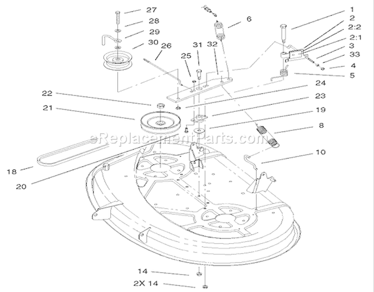 Deck Blade Drive & Braking Assembly Diagram and Parts List for 71227 220010001-220999999 - 2002 Toro Lawn Tractor