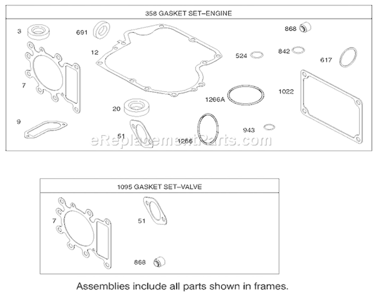 Gasket Assembly Briggs and Stratton Model 286H77-0121-E1 Diagram and Parts List for 71227 220010001-220999999 - 2002 Toro Lawn Tractor