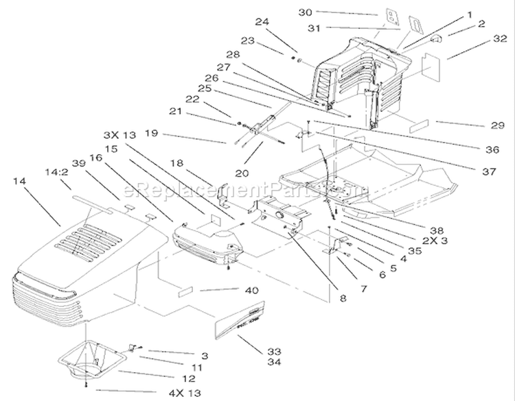 Hood and Tower Assembly Diagram and Parts List for 71227 220010001-220999999 - 2002 Toro Lawn Tractor