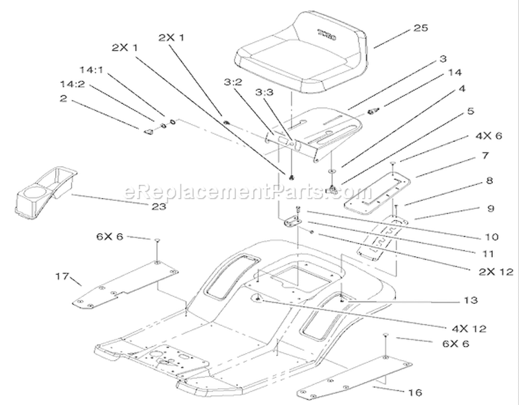 Rear Body and Seat Assembly Diagram and Parts List for 71227 220010001-220999999 - 2002 Toro Lawn Tractor