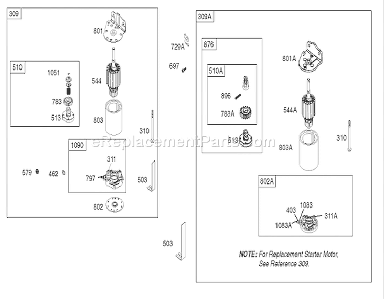Starter Assembly Briggs and Stratton Model 286H77-0121-E1 Diagram and Parts List for 71227 220010001-220999999 - 2002 Toro Lawn Tractor