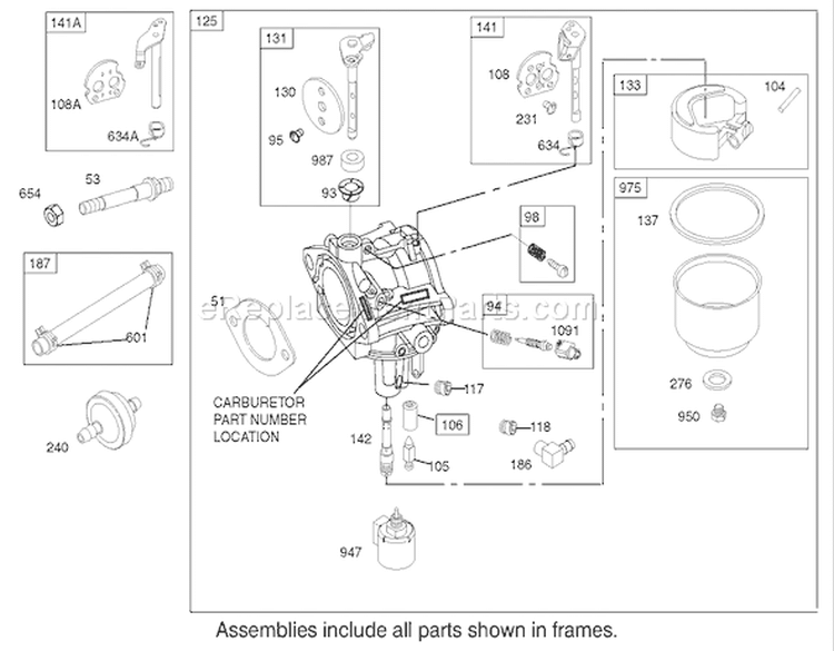 Carburetor Assembly Briggs and Stratton Model 286H77-0121-E1 Diagram and Parts List for 71227 220010001-220999999 - 2002 Toro Lawn Tractor