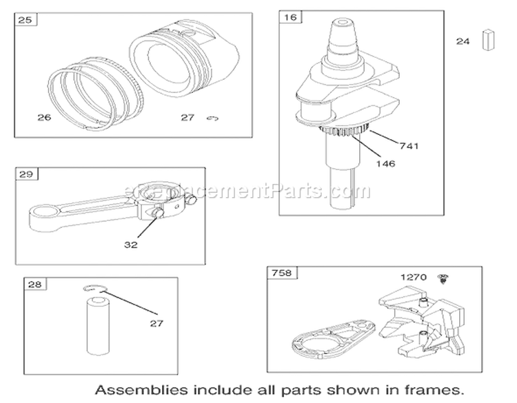 Crankshaft Assembly Briggs and Stratton Model 286H77-0121-E1 Diagram and Parts List for 71227 220010001-220999999 - 2002 Toro Lawn Tractor