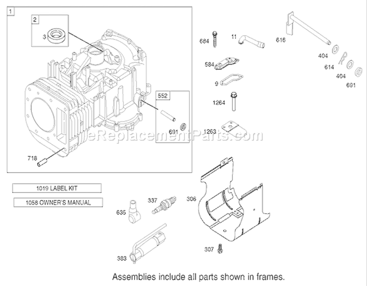 Cylinder Assembly Briggs and Stratton Model 286H77-0121-E1 Diagram and Parts List for 71227 220010001-220999999 - 2002 Toro Lawn Tractor