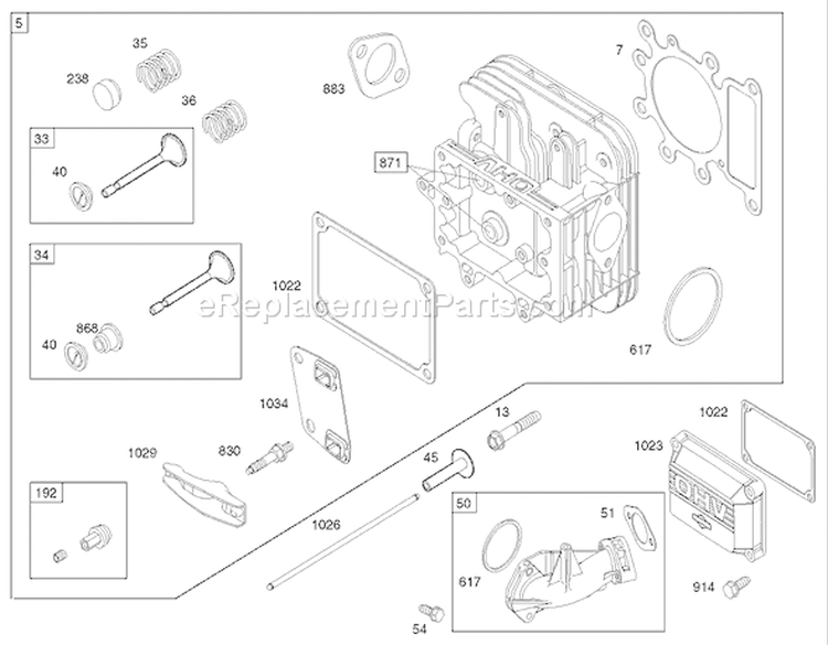 Cylinder Head Assembly Briggs and Stratton Model 286H77-0121-E1 Diagram and Parts List for 71227 220010001-220999999 - 2002 Toro Lawn Tractor