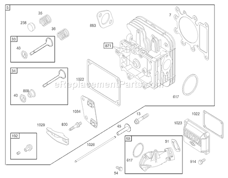 Cylinder Head Assembly Briggs and Stratton Model 286H77-0121-E1 Diagram and Parts List for 71227 240000001-240999999 - 2004 Toro Lawn Tractor
