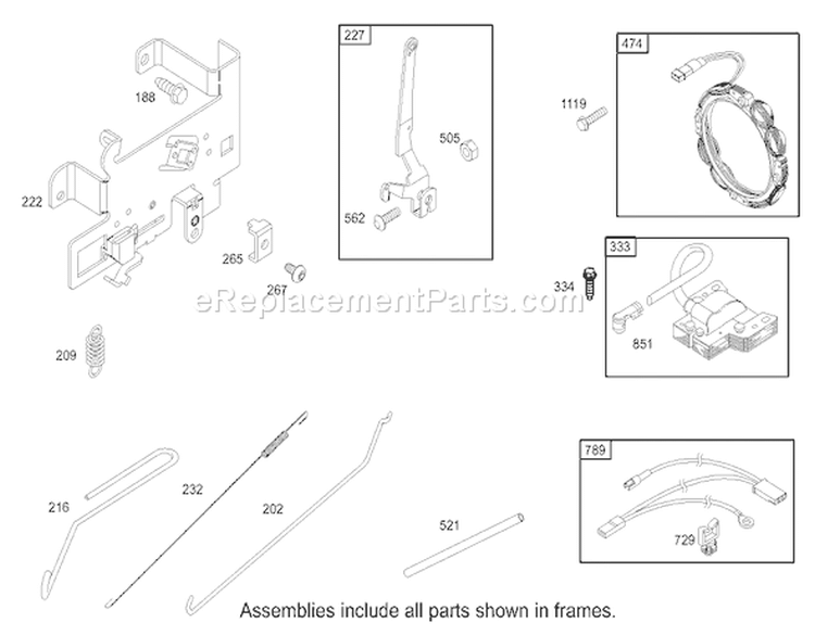 Governor Assembly Briggs and Stratton Model 286H77-0121-e1 Diagram and Parts List for 71227 240000001-240999999 - 2004 Toro Lawn Tractor