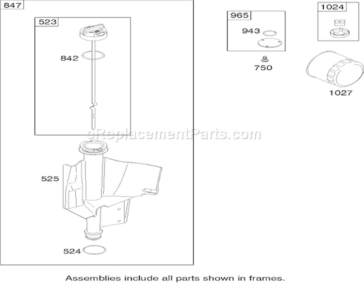 Oil Filter, Tube and Pump Assembly Briggs and Stratton Model 286h77-0121-e1 Diagram and Parts List for 71227 240000001-240999999 - 2004 Toro Lawn Tractor