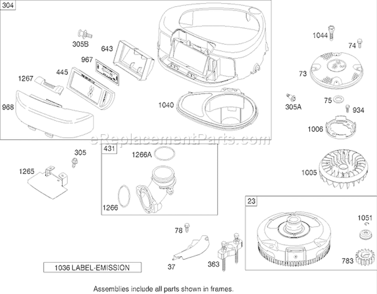 Blower Housing Assembly Briggs and Stratton Model 286h77-0121-e1 Diagram and Parts List for 71227 240000001-240999999 - 2004 Toro Lawn Tractor