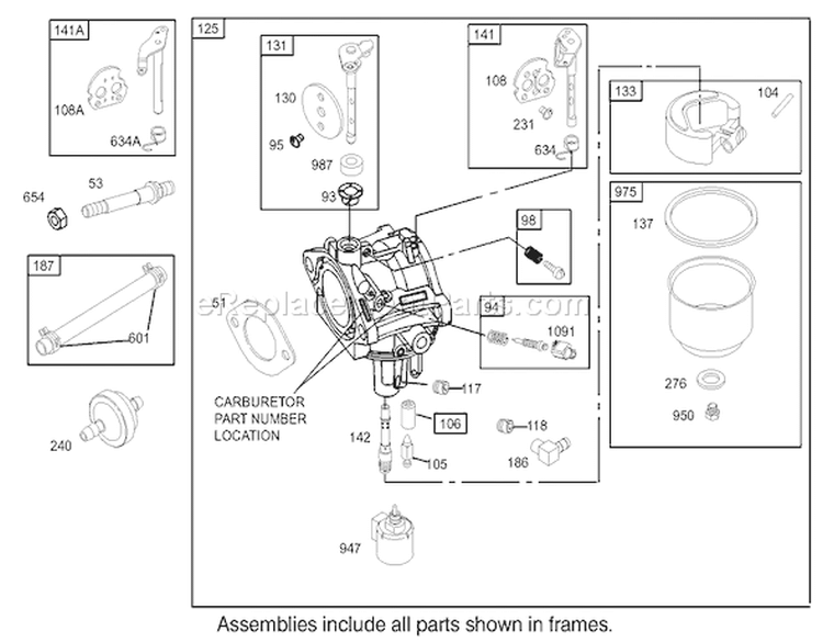 Carburetor Assembly Briggs and Stratton Model 286H77-0121-E1 Diagram and Parts List for 71223 230000001-230999999 - 2003 Toro Lawn Tractor