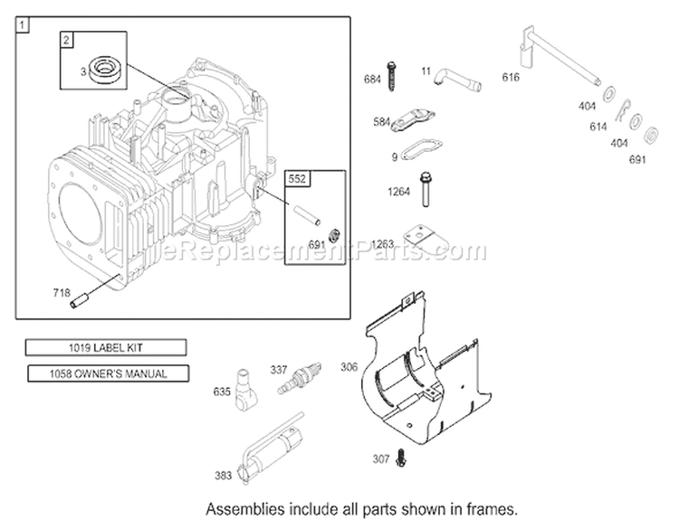 Cylinder Assembly Briggs and Stratton Model 286H77-0121-E1 Diagram and Parts List for 71227 240000001-240999999 - 2004 Toro Lawn Tractor