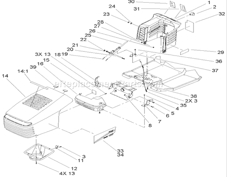 Hood and Tower Assembly Diagram and Parts List for 71227 240000001-240999999 - 2004 Toro Lawn Tractor
