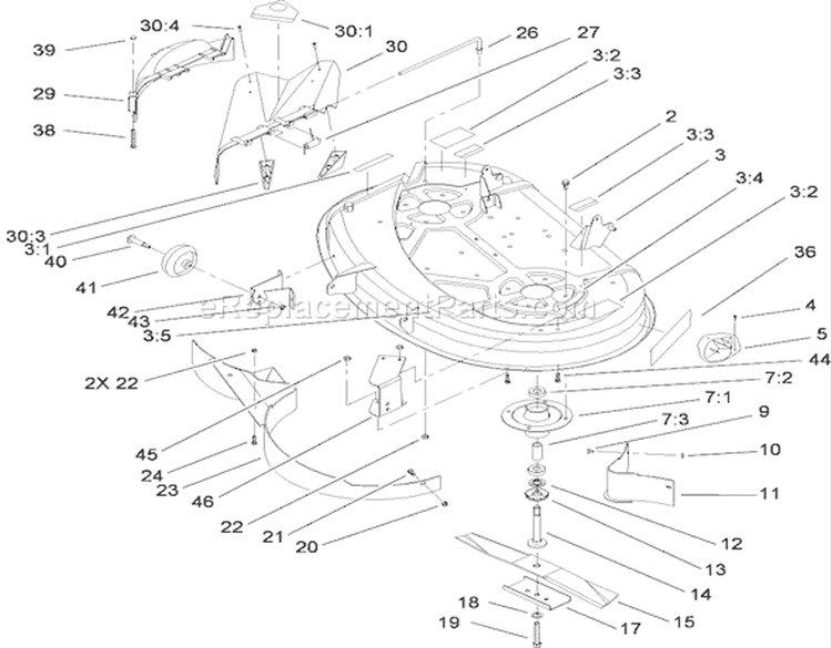 38 Inch Deck Assembly Diagram and Parts List for 71252 290000001-290999999 - 2009 Toro Lawn Tractor