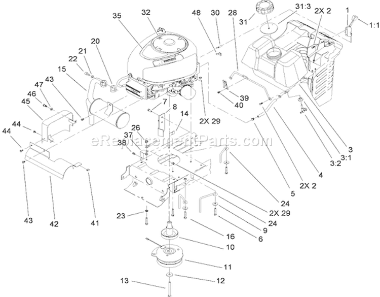 Engine Assembly Diagram and Parts List for 71252 290000001-290999999 - 2009 Toro Lawn Tractor