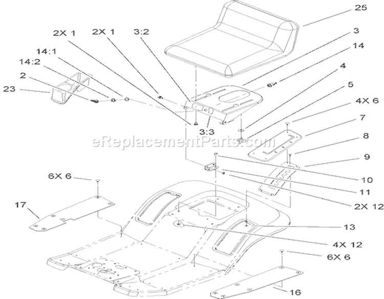 Rear Body and Seat Assembly Diagram and Parts List for 71252 290000001-290999999 - 2009 Toro Lawn Tractor