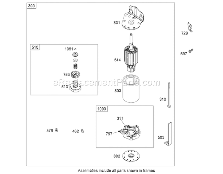 Starter Assembly Briggsand Stratton Model 31E777-0130-E1 Diagram and Parts List for 71252 290000001-290999999 - 2009 Toro Lawn Tractor