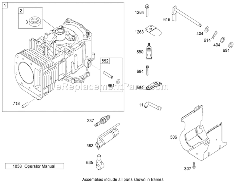 Cylinder Assembly Briggs and Stratton Model 31E777-0130-E1 Diagram and Parts List for 71252 290000001-290999999 - 2009 Toro Lawn Tractor