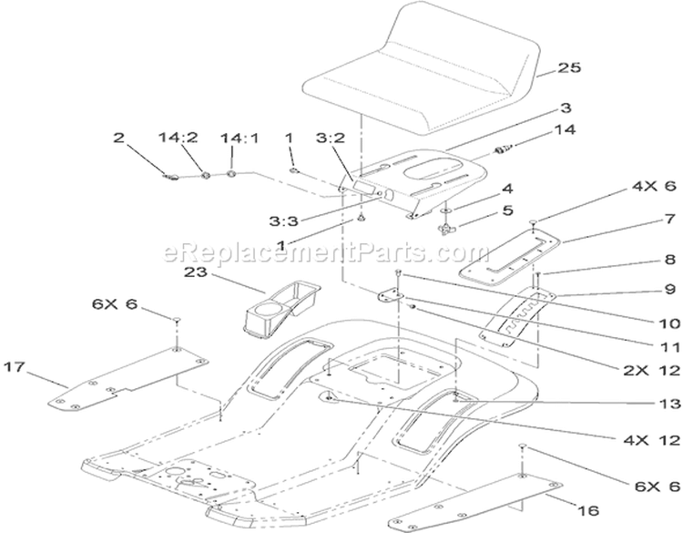 Rear Body and Seat Assembly Diagram and Parts List for 71252 310000001-310002000 - 2010 Toro Lawn Tractor