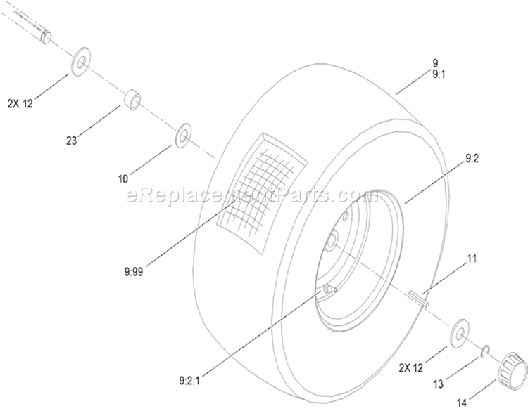 Rear Wheel and Tire Assembly Diagram and Parts List for 71252 310000001-310002000 - 2010 Toro Lawn Tractor