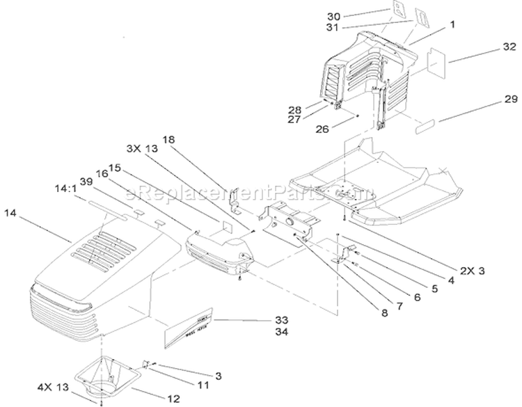 Hood and Tower Assembly Diagram and Parts List for 71253 280000001-280999999 - 2008 Toro Lawn Tractor