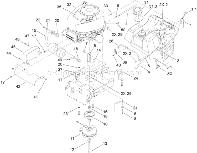 Engine Assembly Diagram and Parts List for 71253 280000001-280999999 - 2008 Toro Lawn Tractor