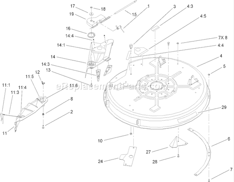 32 Inch Deck Assembly Diagram and Parts List for 71209 280000001-280999999 - 2008 Toro Lawn Tractor