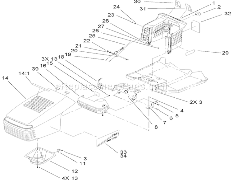 Hood and Tower Assembly Diagram and Parts List for 71209 280000001-280999999 - 2008 Toro Lawn Tractor