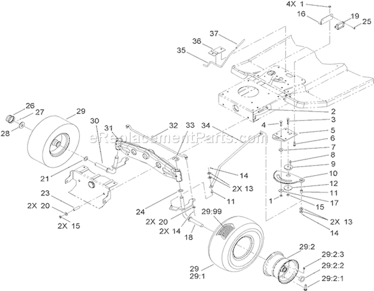 Steering Component Assembly Diagram and Parts List for 71257 310000001-310999999 - 2010 Toro Lawn Tractor