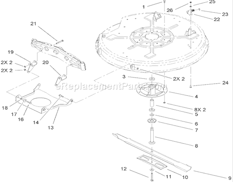32in Deck Component Assembly Diagram and Parts List for 71209 250000001-250005000 - 2005 Toro Lawn Tractor