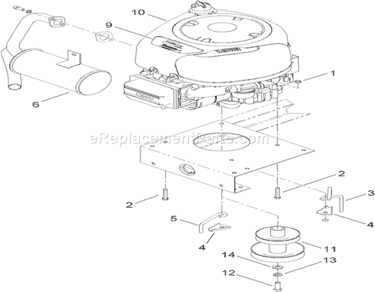 Engine and Muffler Assembly Diagram and Parts List for 71257 310000001-310999999 - 2010 Toro Lawn Tractor