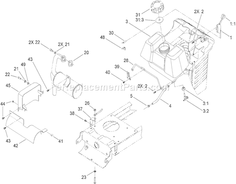 Fuel Tank Assembly Diagram and Parts List for 71257 310000001-310999999 - 2010 Toro Lawn Tractor