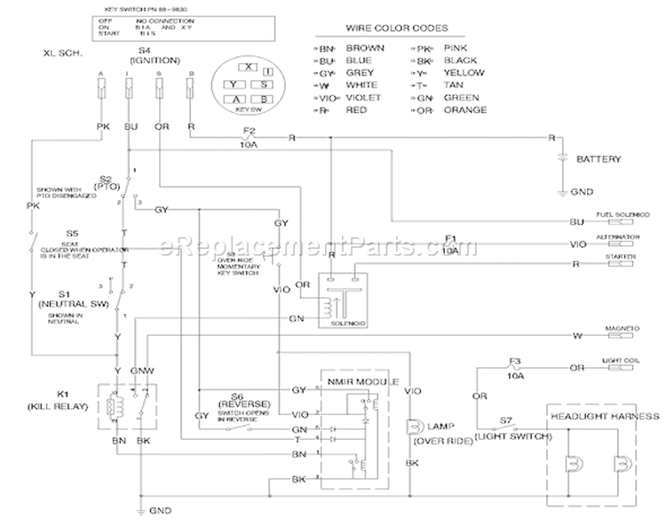 Electrical Schematic Diagram and Parts List for 71280 200000001-200999999 - 2000 Toro Lawn Tractor