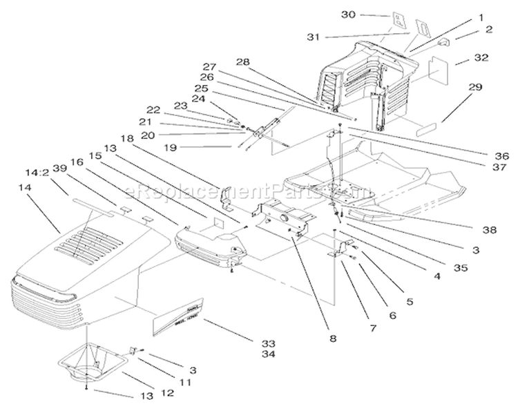 Hood & Tower Assembly Diagram and Parts List for 71197 9900001-9999999 - 1999 Toro Lawn Tractor