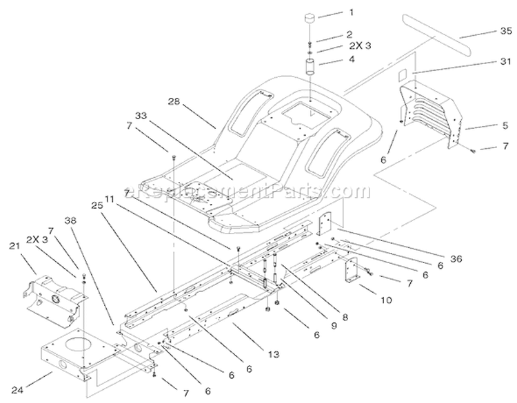 Frame & Body Assembly Diagram and Parts List for 71282 210000001-210999999 - 2001 Toro Lawn Tractor