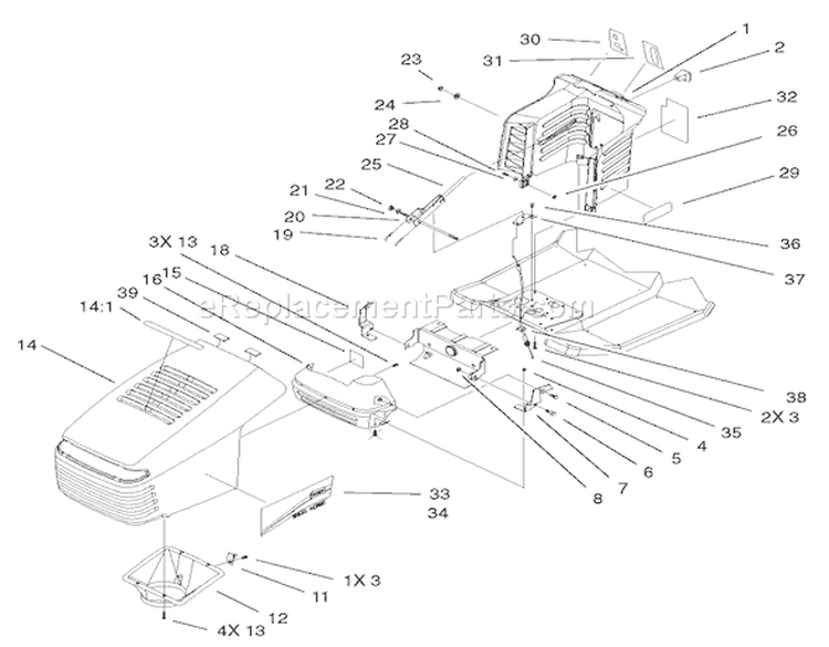 Hood & Tower Assembly Diagram and Parts List for 71282 210000001-210999999 - 2001 Toro Lawn Tractor